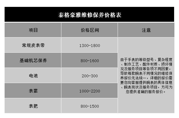 泰格豪雅維修保養(yǎng)價(jià)格表